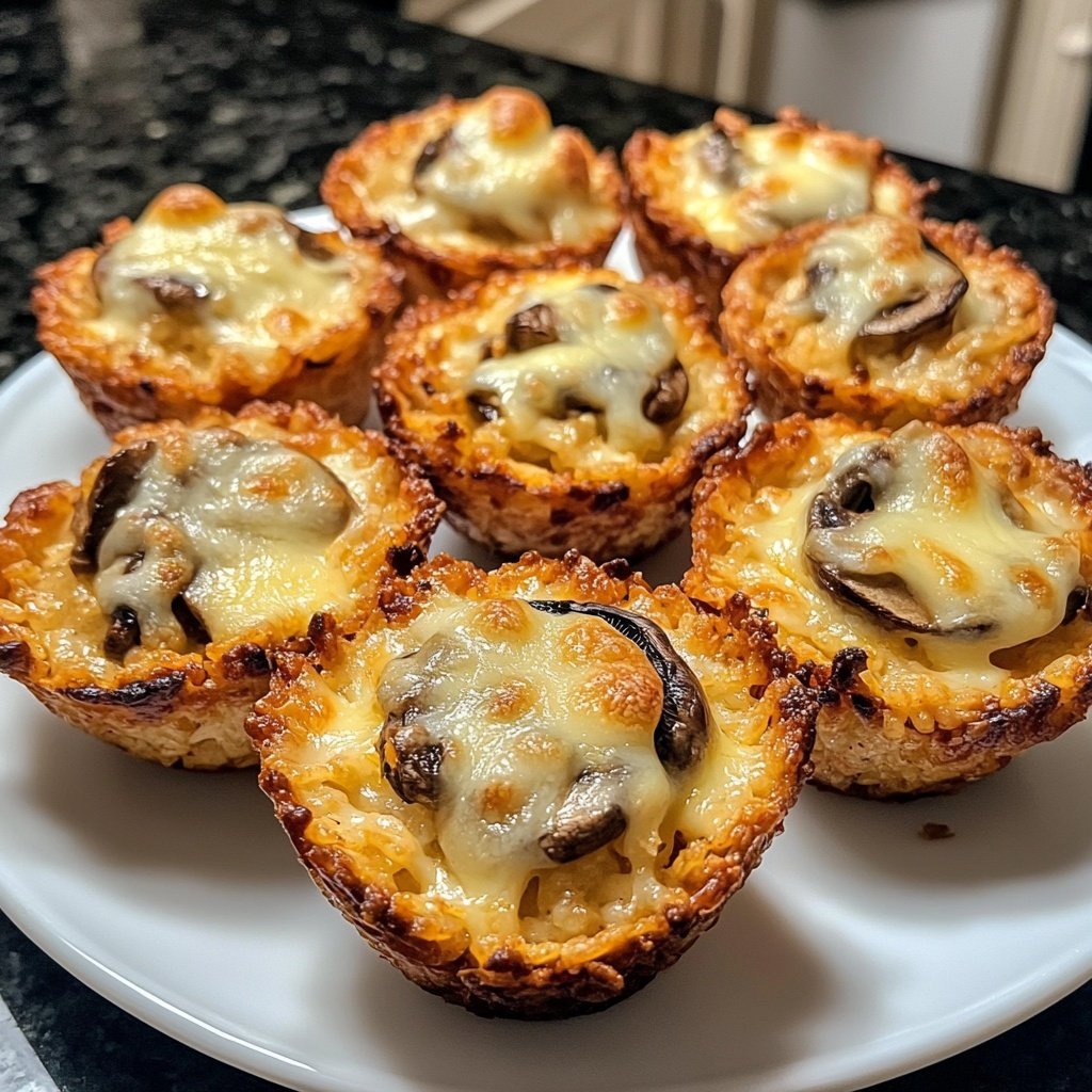 Stuffed Mushroom Crispy Rice Cups