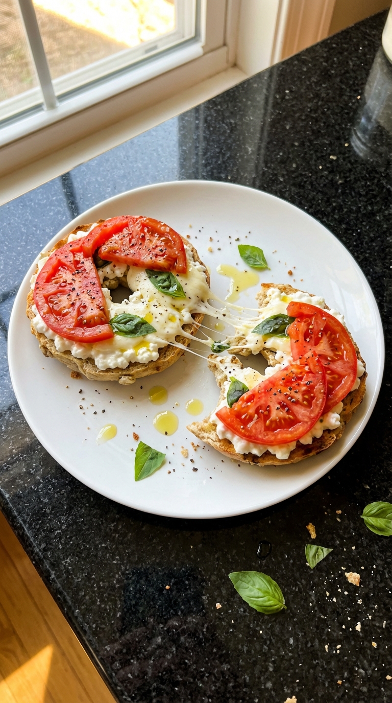 Caprese Cottage Cheese Bagel Delight