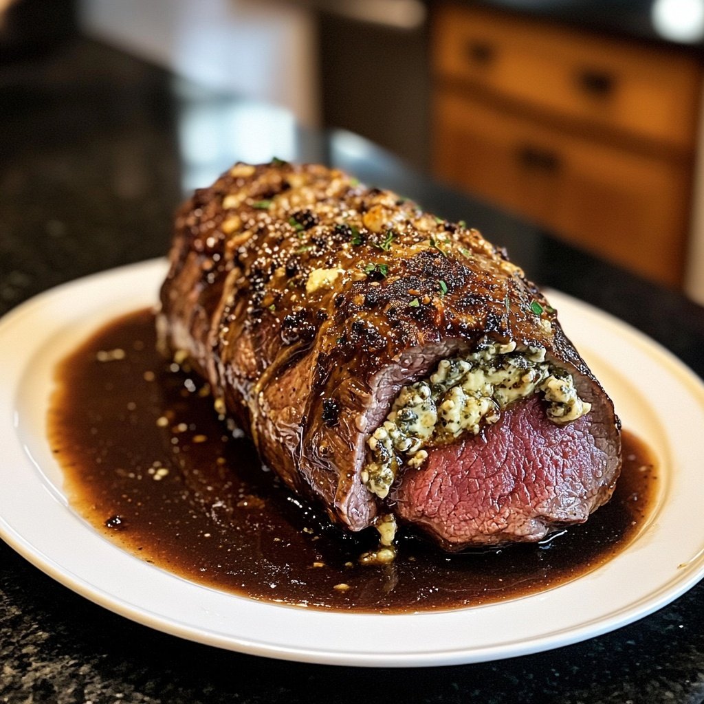 Gorgonzola-Stuffed Beef Tenderloin with Port Wine Sauce