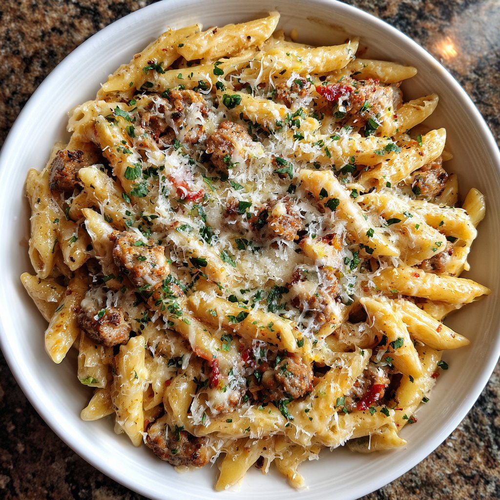 One Pot Cajun Sausage Pasta with Three Cheeses