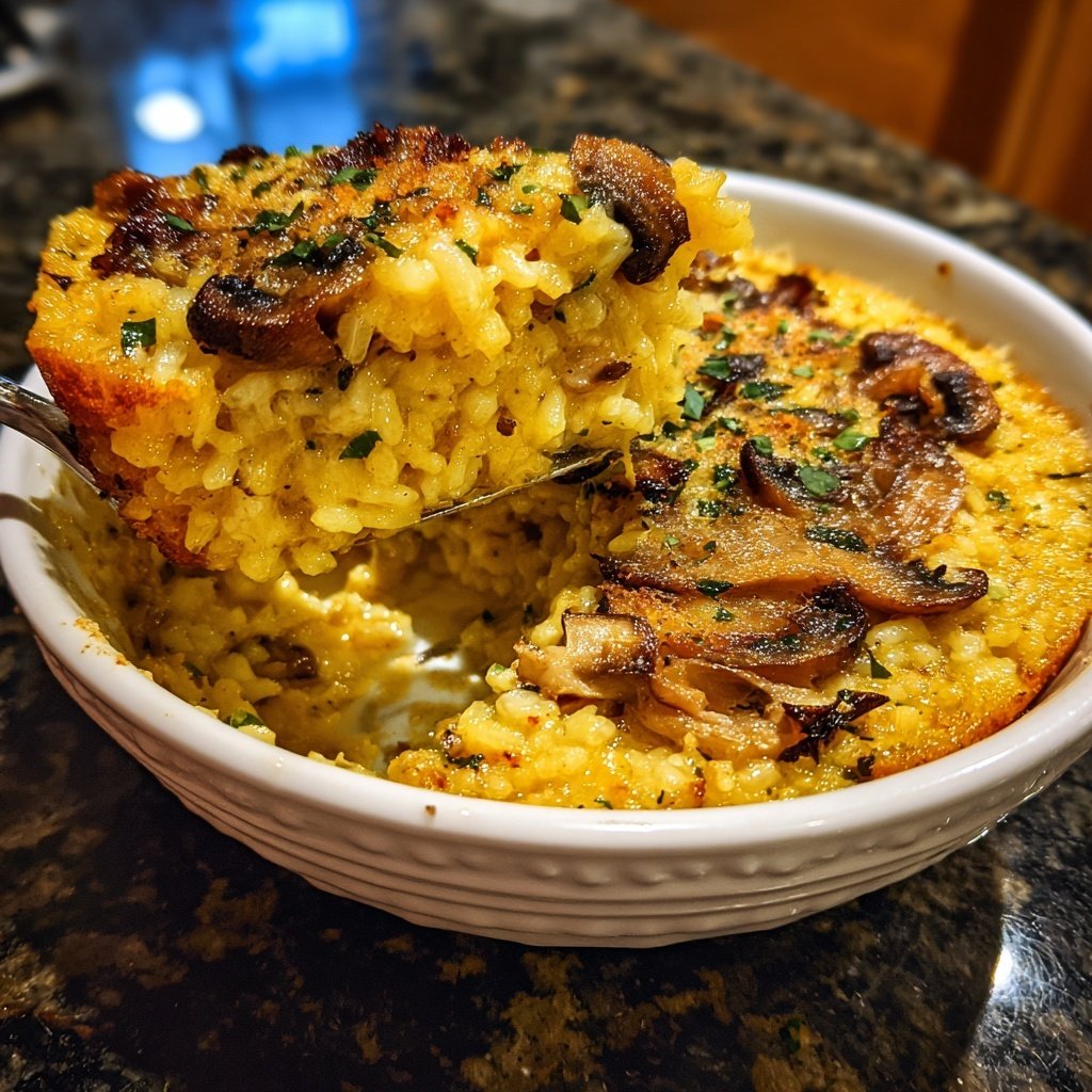 Oven Risotto with Crispy Mushrooms