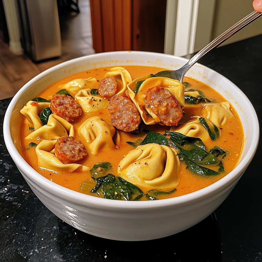 Creamy and Spicy Sausage Tortellini Soup