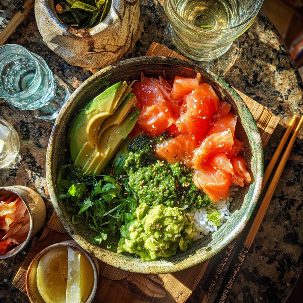 Avocado Pesto Salmon Bowl